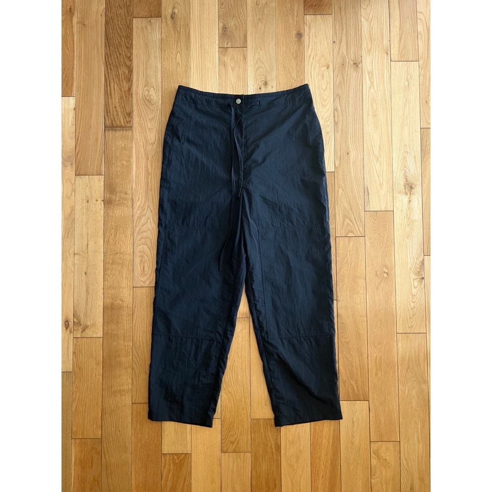 CO Women's Nylon Drawstring Utility Pants Black High Waist Straight Leg Size 32